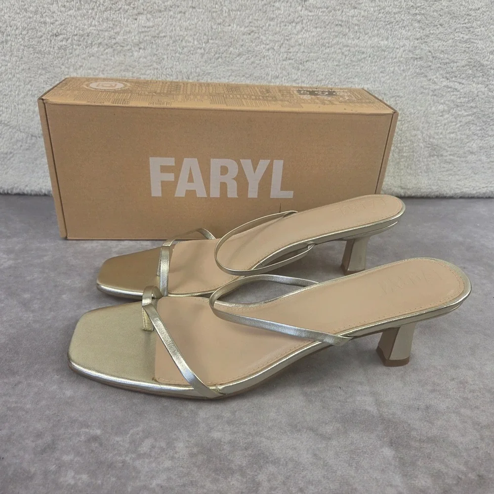 Faryl by Farylrobin Aria Gold Leather Strappy Kitten Heel Sandals Size 13 Womens